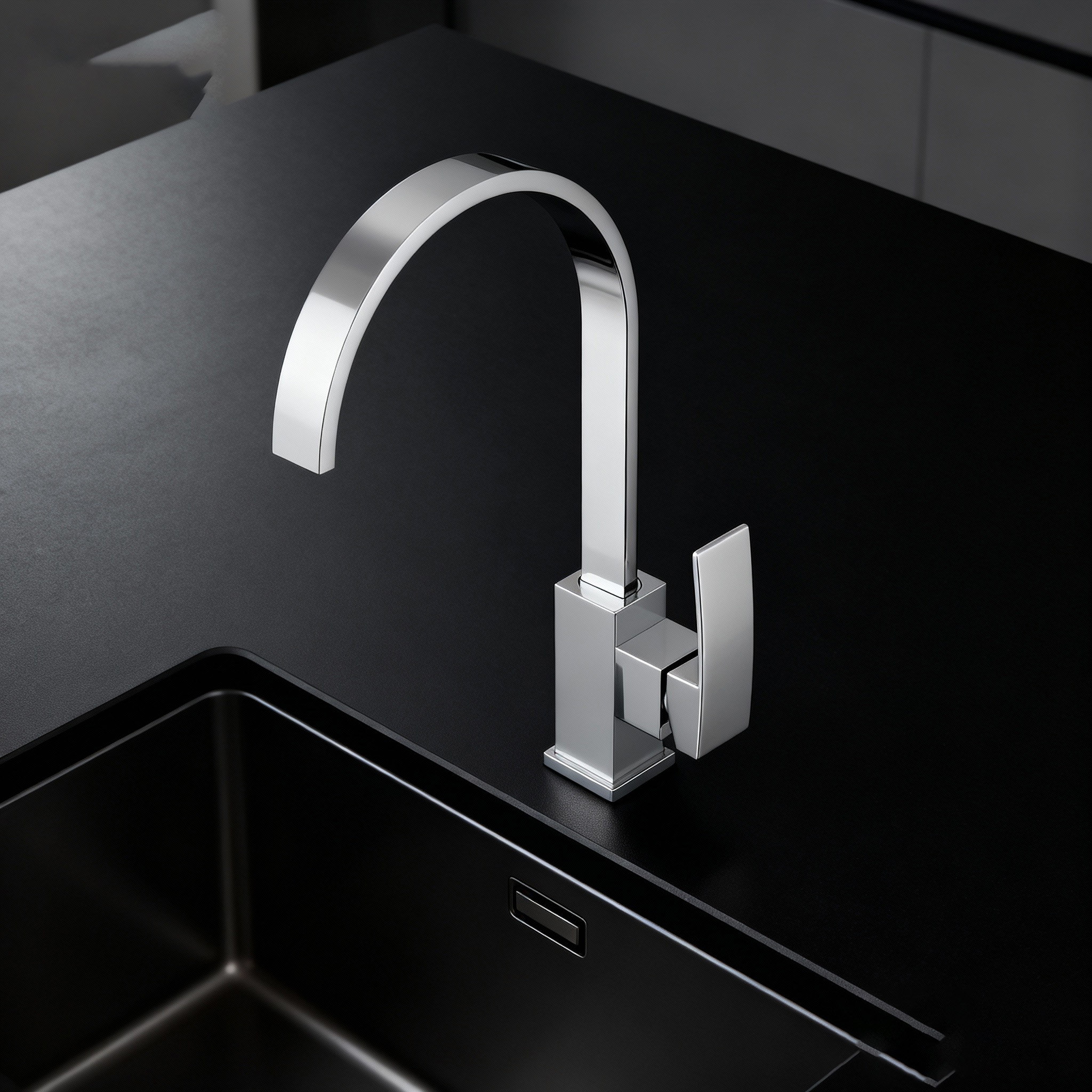 Modern Chrome Kitchen Faucet with Sleek Square Design with Durable Sprayer Global supply