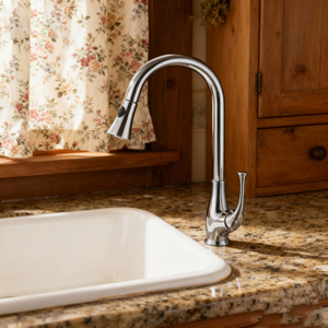 Globally Modern Chrome Brass Pull-Out Kitchen Faucet with Dual-Function Sprayer