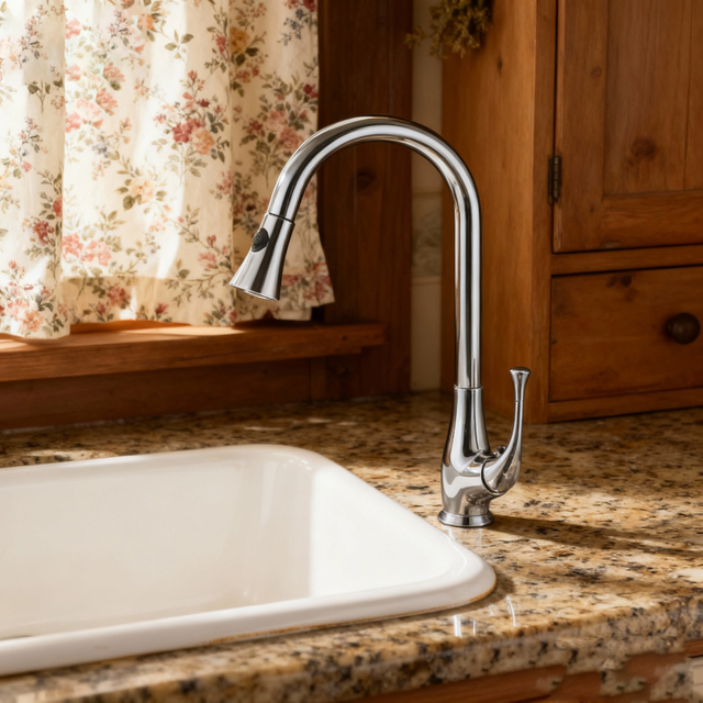 Globally Modern Chrome Brass Pull-Out Kitchen Faucet with Dual-Function Sprayer