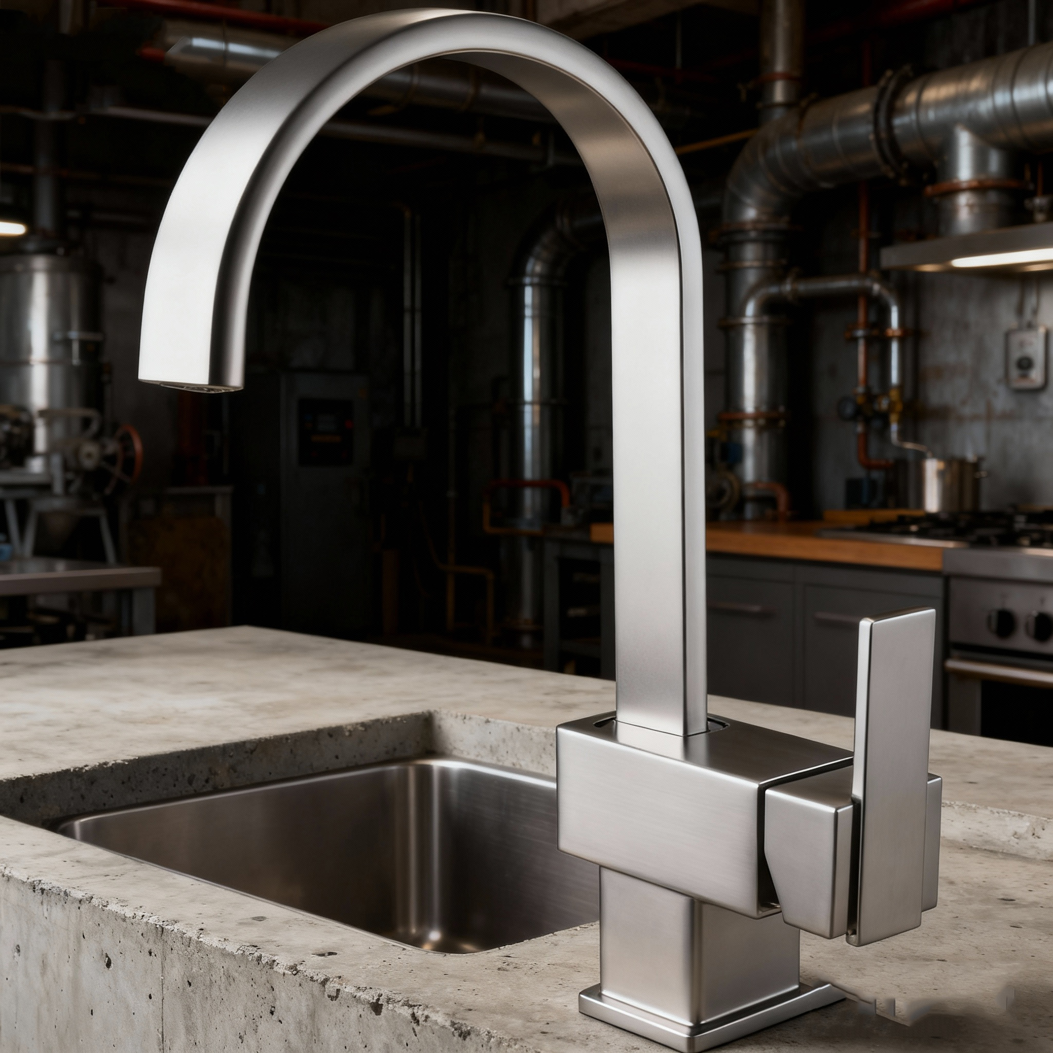 Modern Square-Base Kitchen Faucet with Chrome High Arc Mixer Tap with Sprayer for Residential and Commercial Projects
