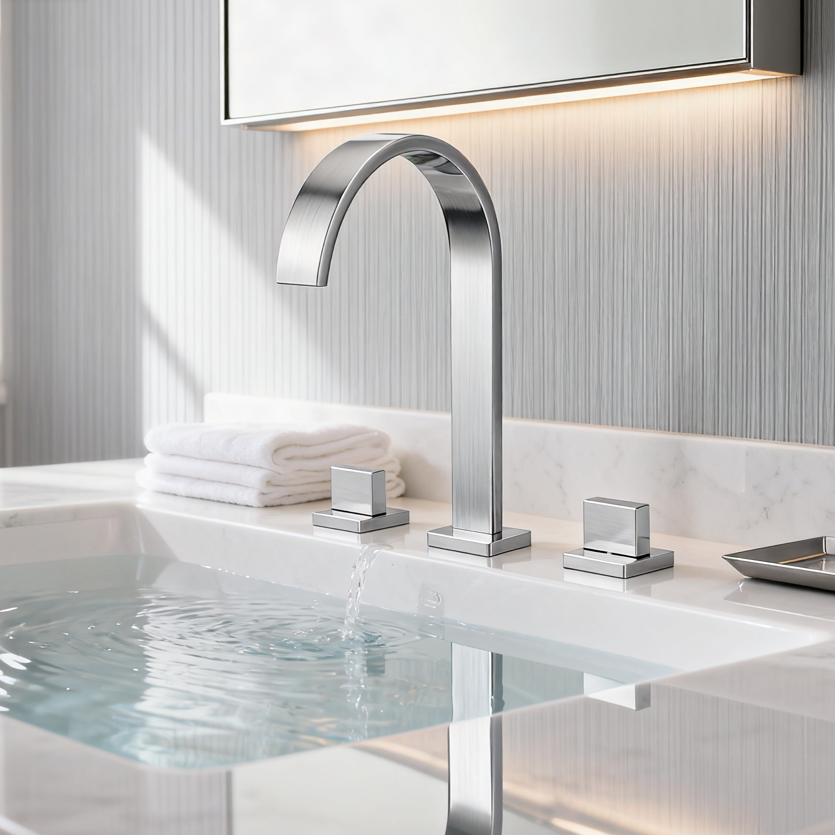 DF-05005-2 Three-Hole Brass Basin Faucet (Brushed Nickel) Architectural-Grade Basin Mixer for Residential And Commercial Bath Solutions