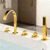 5-Hole Deck-Mounted Bathtub Faucet Set | Brushed Gold | Elegant Arc Design