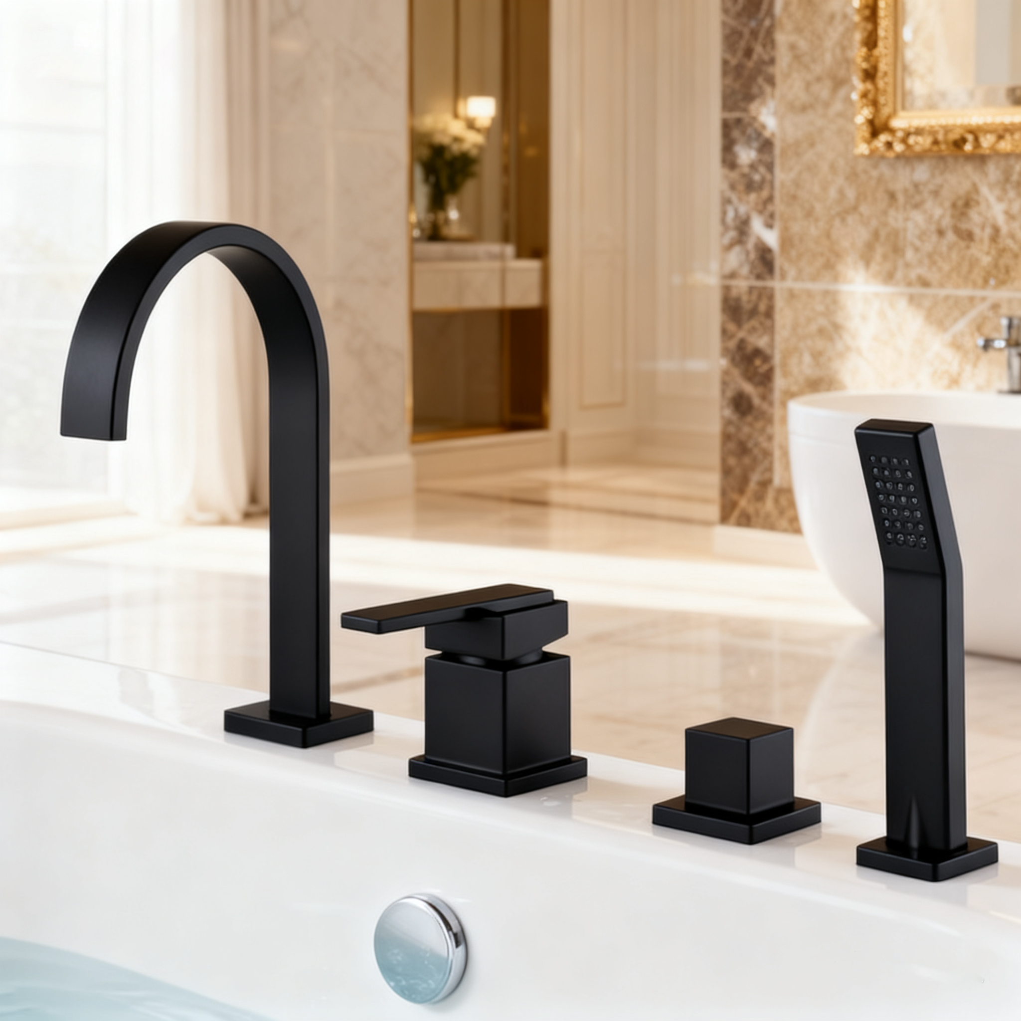 DF-05013 matte black 4-hole deck mounted tub faucet