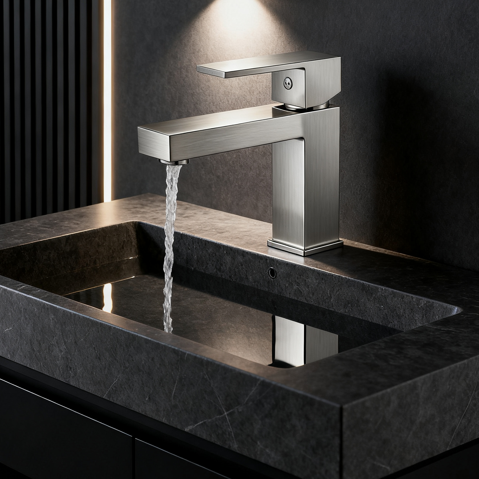 Brushed Nickel Single Handle Tall Vessel Sink Bathroom Faucet with Lever Handle Aerated Spout Corrosion-Resistant Copper Construction and Watermark Certification - Model 1401020