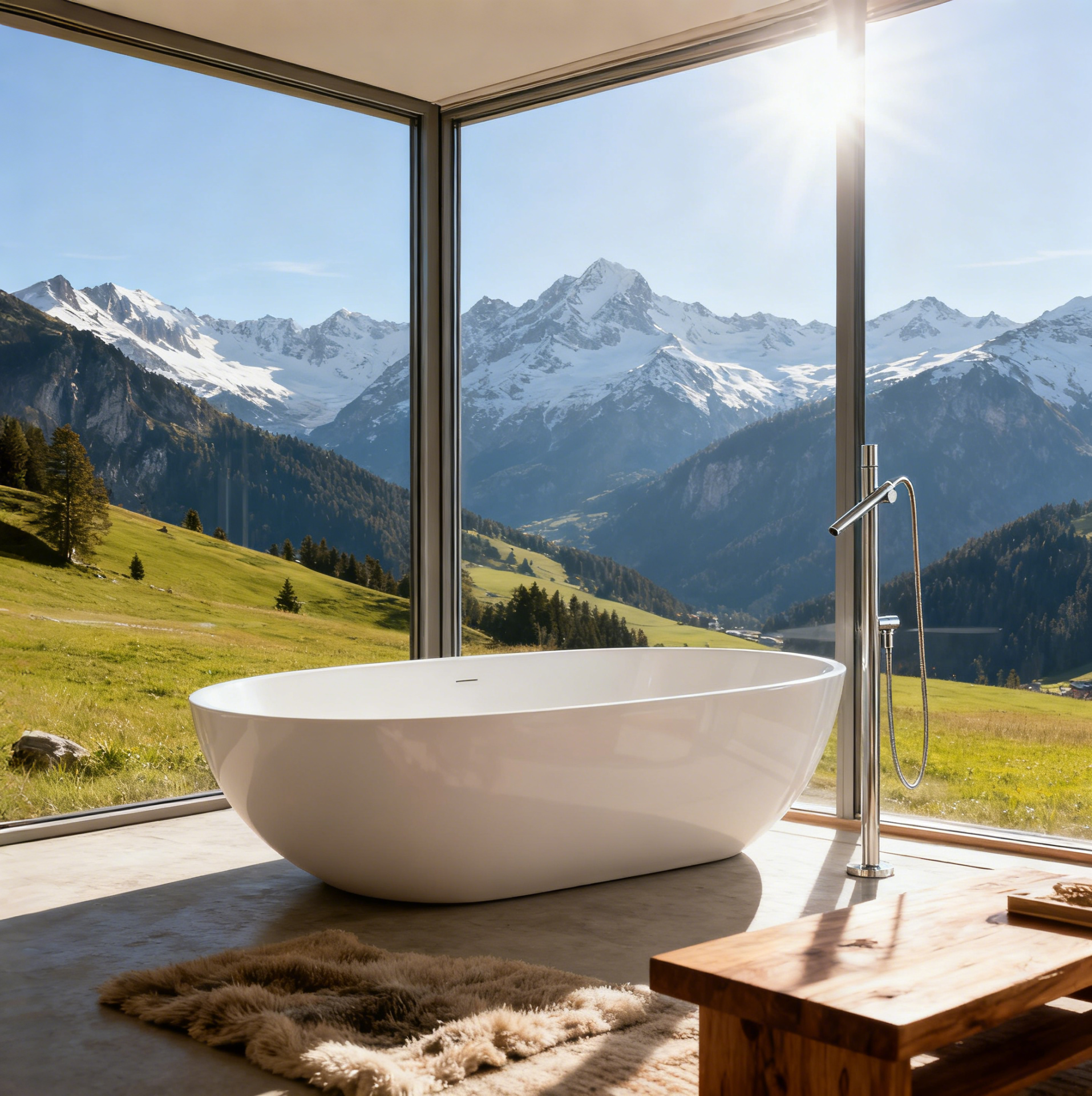 Stainless Steel Polished Chrome Freestanding Tub Filler Faucet