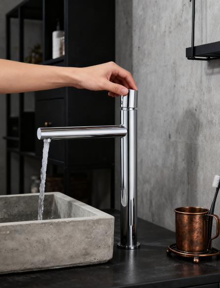 Tall Single Handle Basin Faucet with Built-in Aerator Sprayer – Modern Vessel Sink Mixer Tap for Residential & Commercial Bathroom Projects