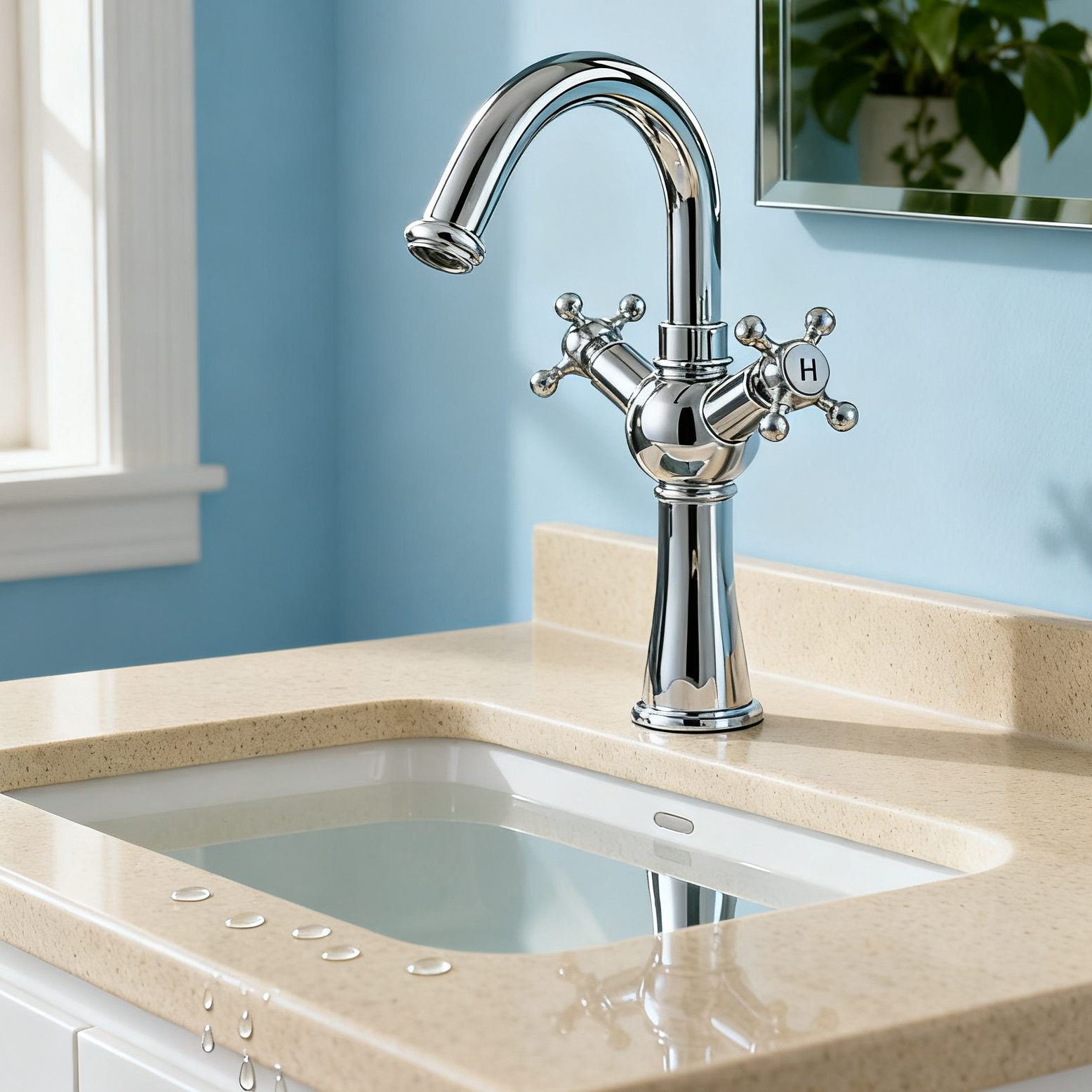 DF-11029-3 Classic Brass Basin Faucet – Dual Cross Handle Tall Mixer Tap