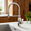 Modern Chrome Kitchen Faucet with Swivel Sprayer and Premium Brass Construction 