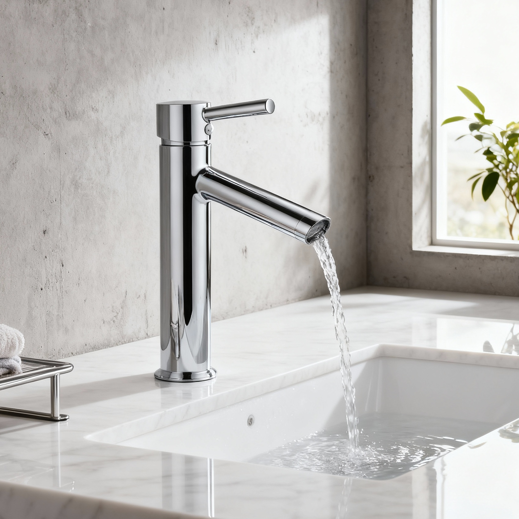 DF-01201 DR Brass Basin Faucet – Modern Single Handle Tall Mixer Tap with Aerated Sprayer