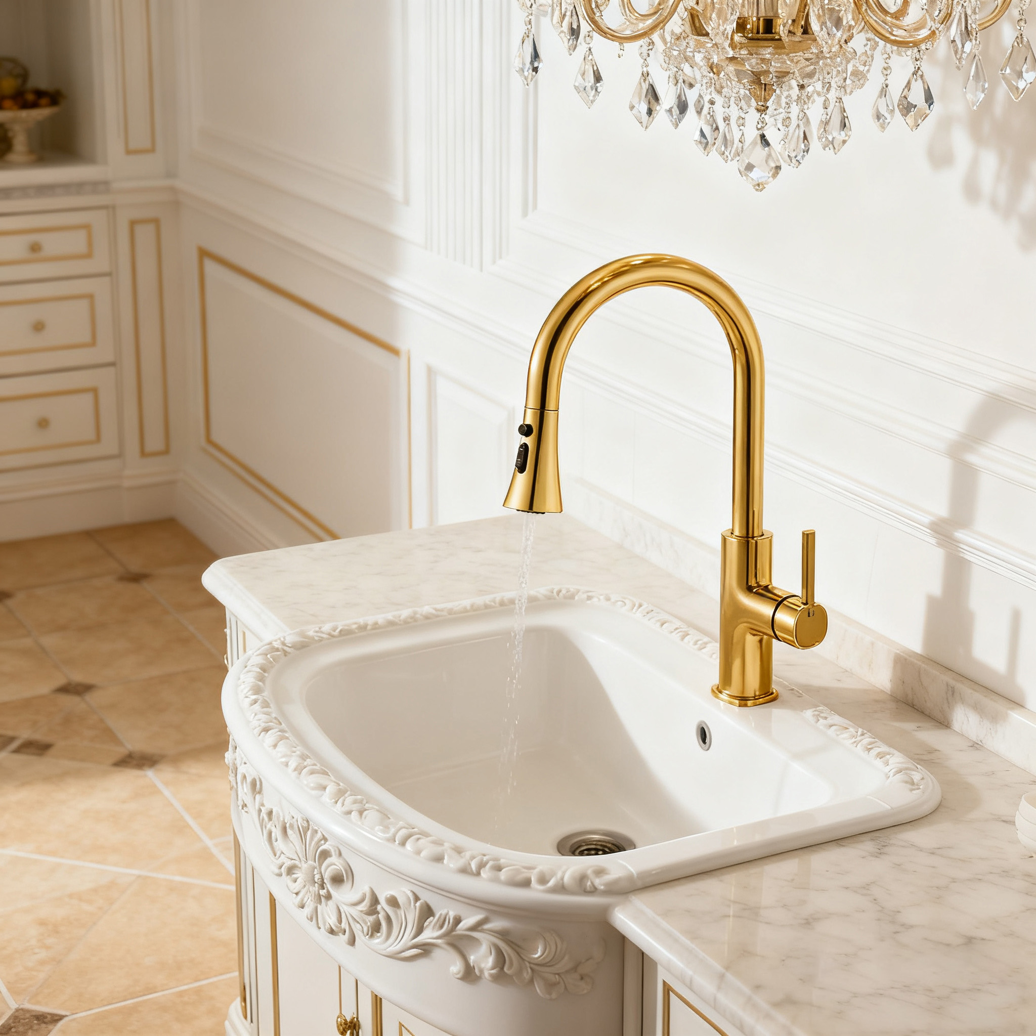 Zinc-Alloy Kitchen Faucet with 3-Function Pull-Down Sprayer and 35mm Cartridge for Residential & Commercial Kitchens