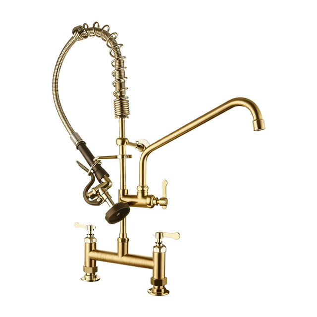Premium Brass Kitchen Faucet with Pull-Out Sprayer and Commercial Grade Bridge for Modern Kitchens