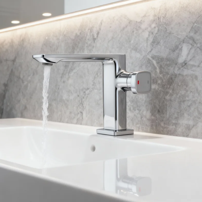 Modern Chrome Single Handle Basin Mixer Tap – Solid Brass Bathroom Faucet with Water-Saving Aerator Minimalist Square Design for Residential And Commercial Projects