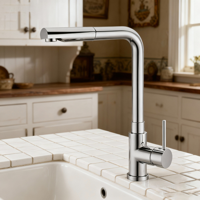 Modern Pull-Out Kitchen Faucet in Sleek Polished Chrome High-Arc Design with Sprayer