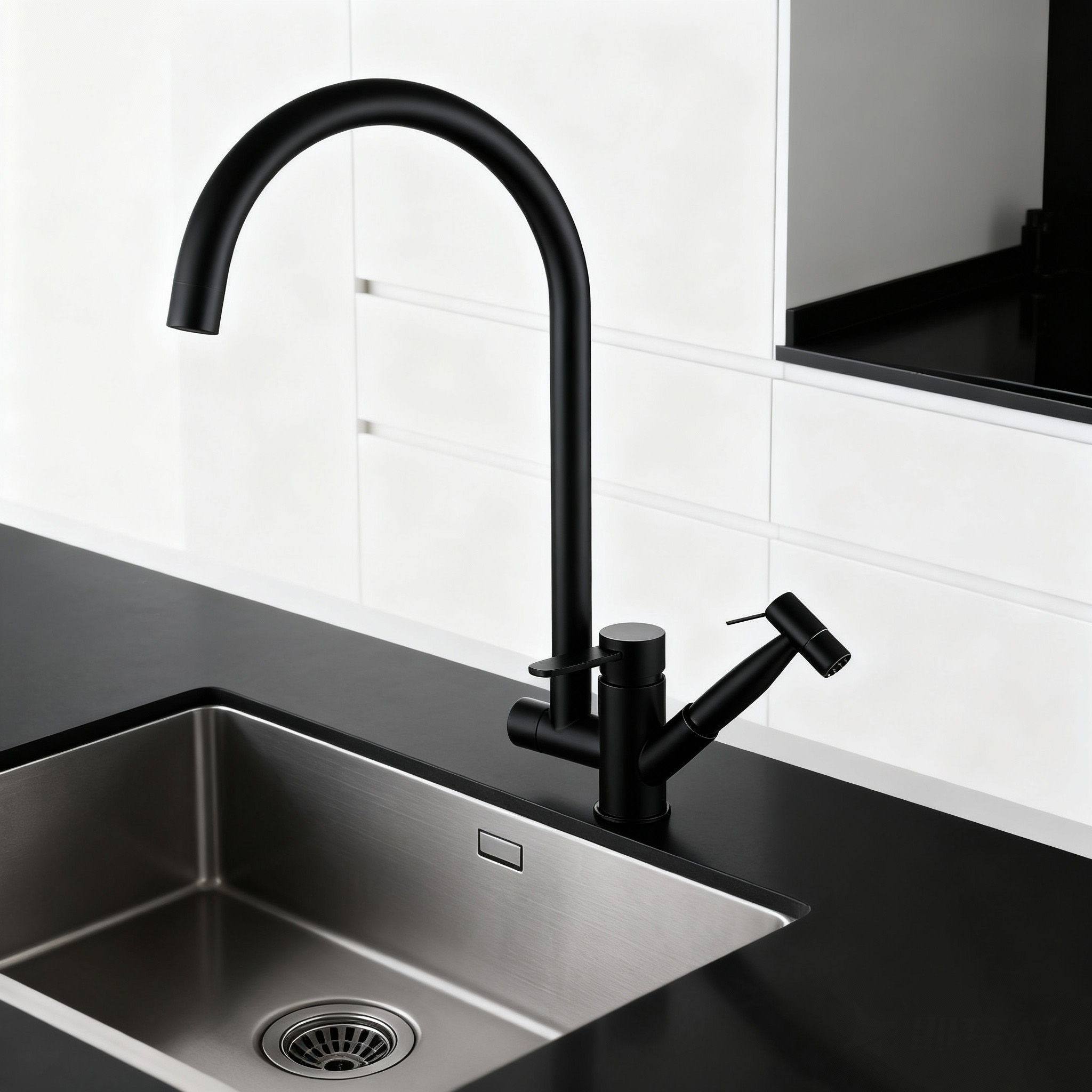 Stainless Steel Kitchen Faucet with Pull-Out Sprayer and High-Arc Spout in Modern Sink Mixer for Commercial Projects