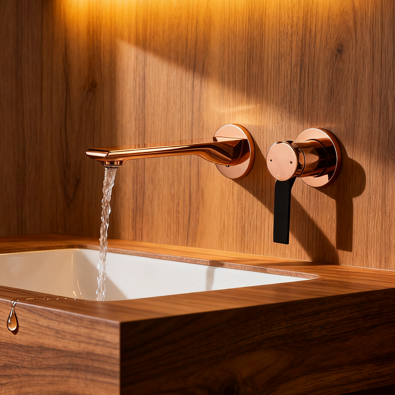 1401036 Rose Gold Brass Wall-Mounted Basin Faucet Luxury Dual-Tone Wall Mixer Modern Basin Faucet with Aerated Sprayer