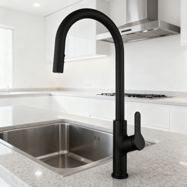 High Arc Zinc Alloy Commercial Chrome Kitchen Tap with Pull-Down Sprayer from China manufacturer 