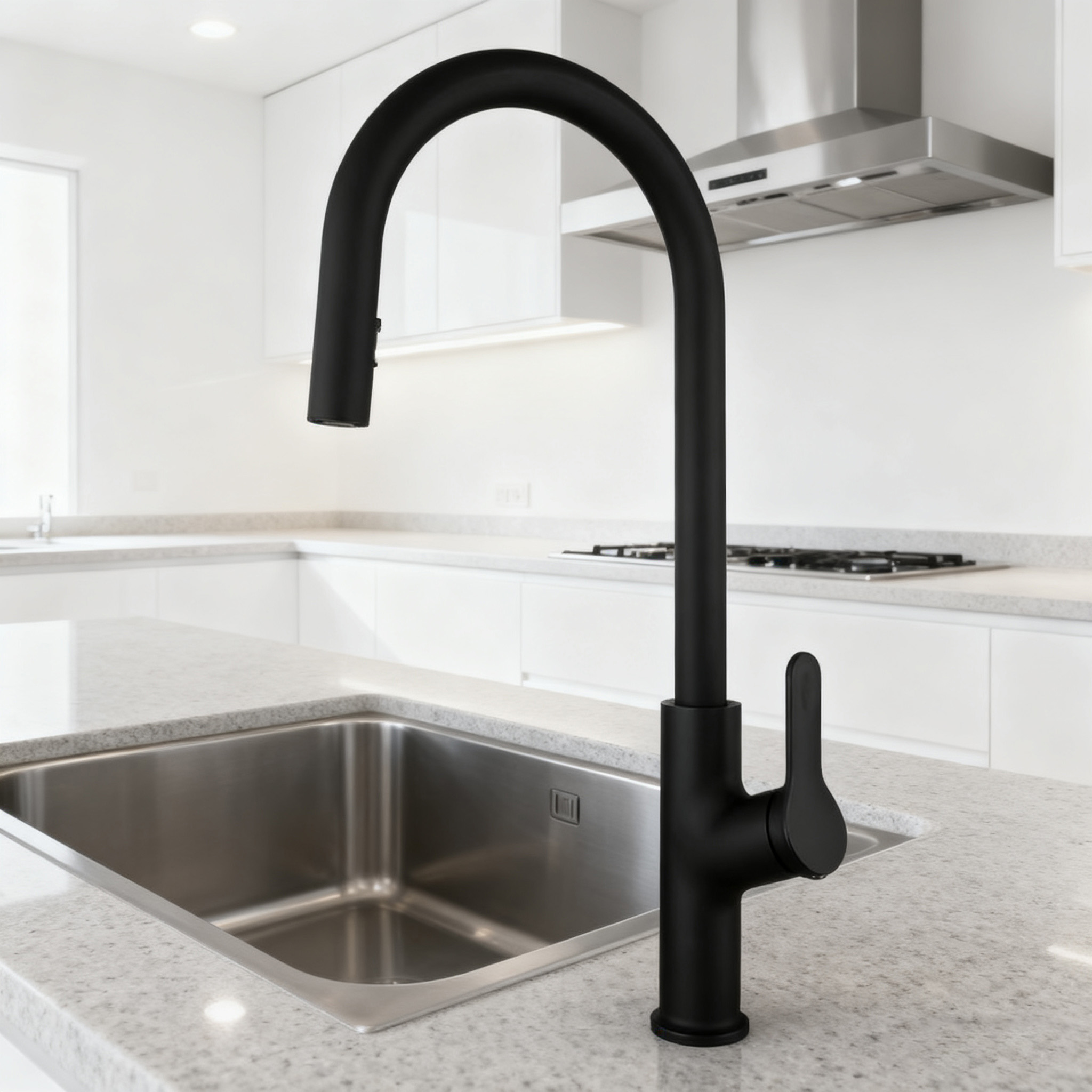 High Arc Zinc Alloy Commercial Chrome Kitchen Tap with Pull-Down Sprayer from China manufacturer 