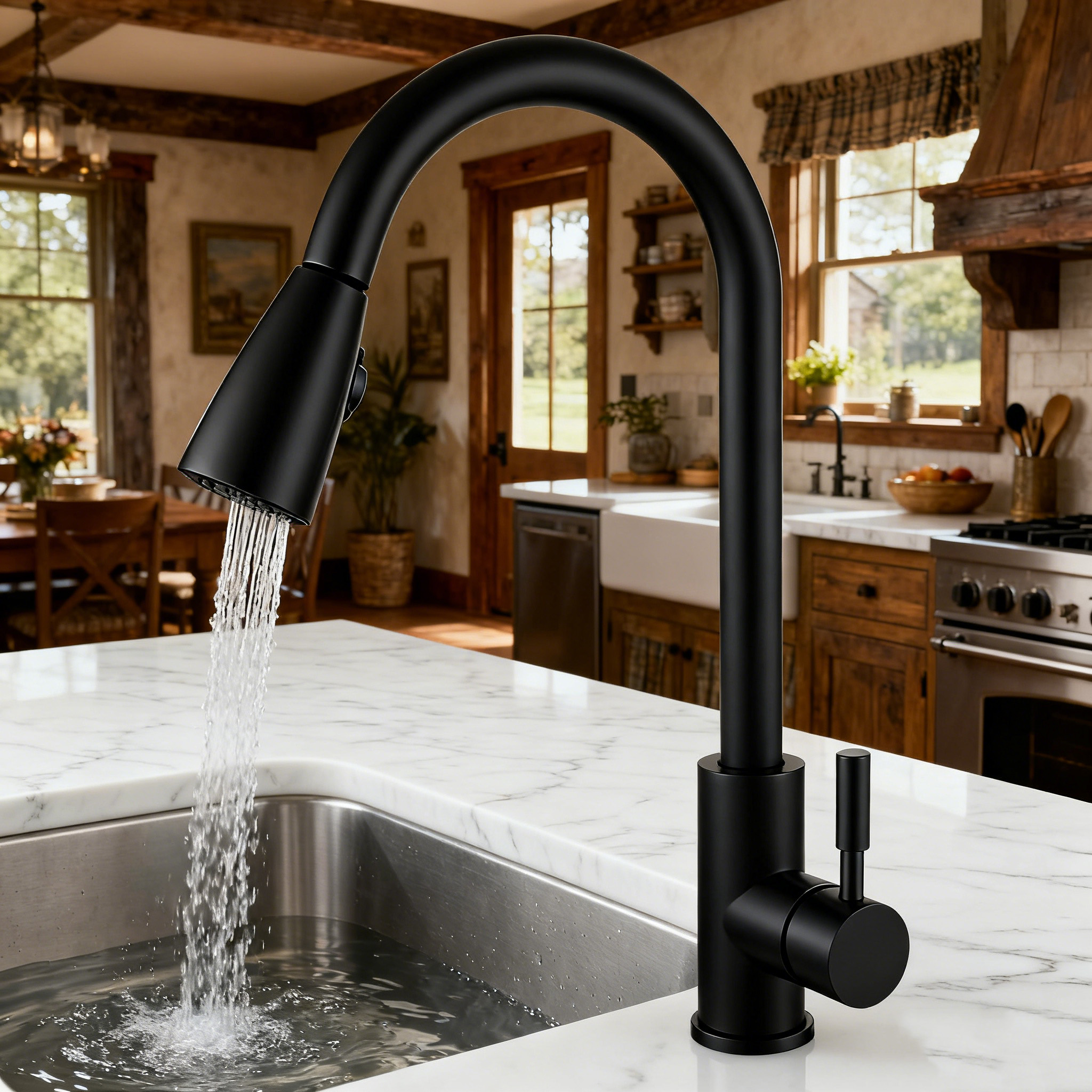 Pull-Out Kitchen Faucet in 304 Stainless Steel Body & Handle and Dual-Function Sprayer for Modern Residential or Commercial project
