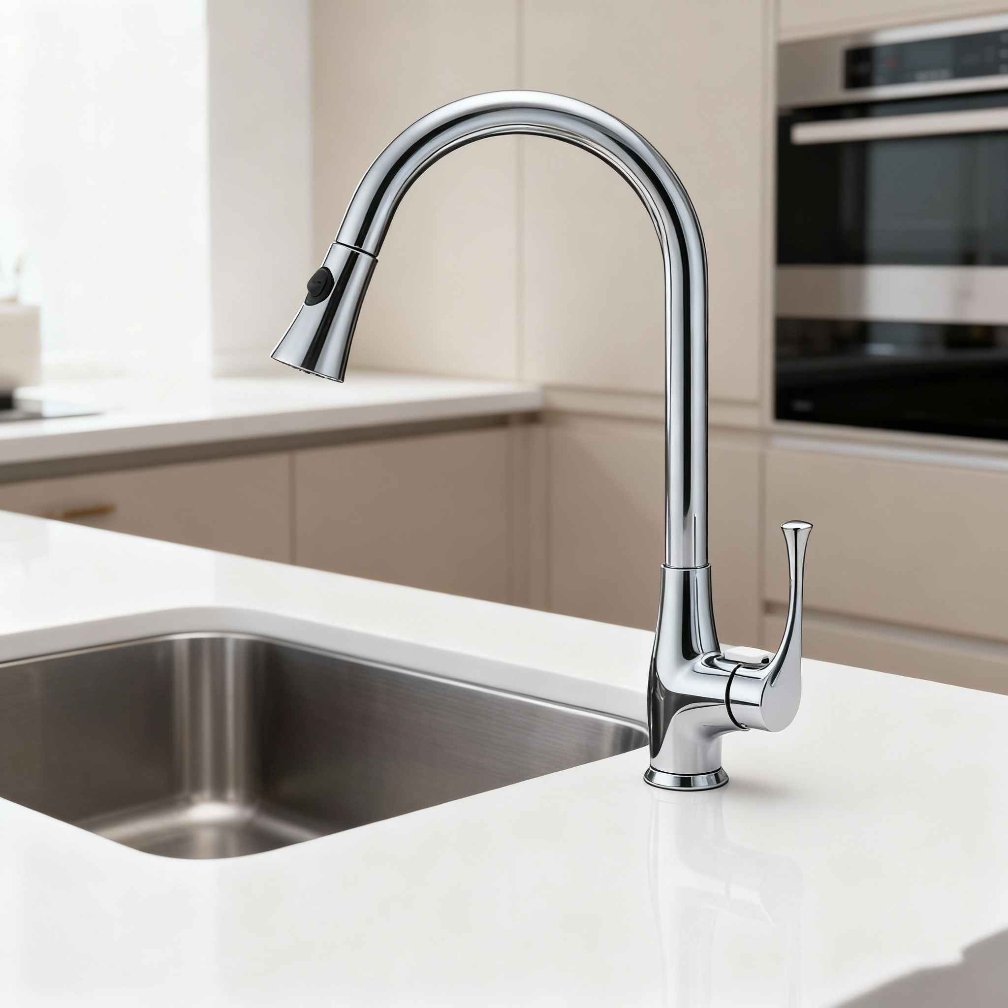 Globally Modern Chrome Brass Pull-Out Kitchen Faucet with Dual-Function Sprayer