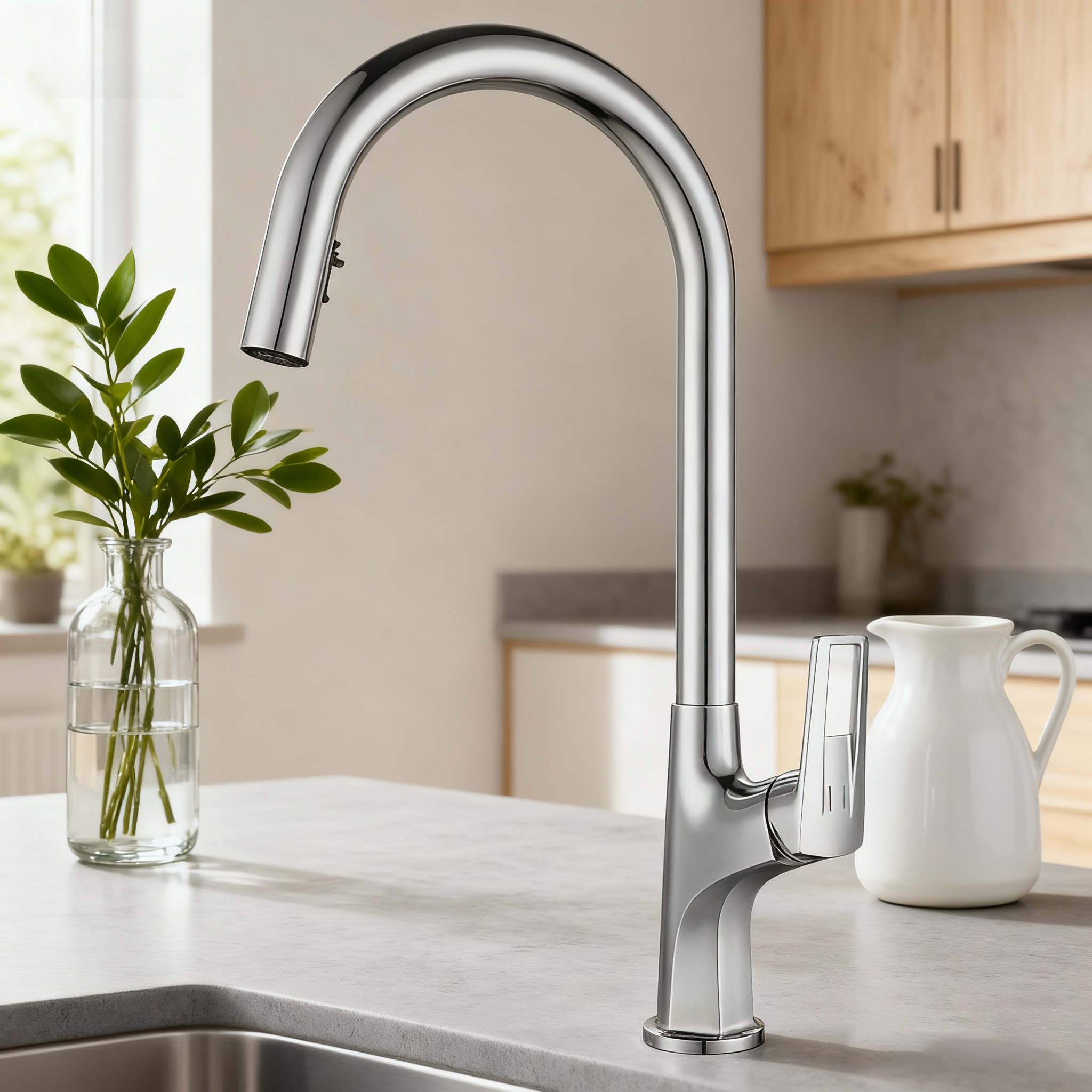 Chrome High Arc Single Handle Kitchen Mixer Tap with Flexible Sprayer for Home and Commercial Sinks