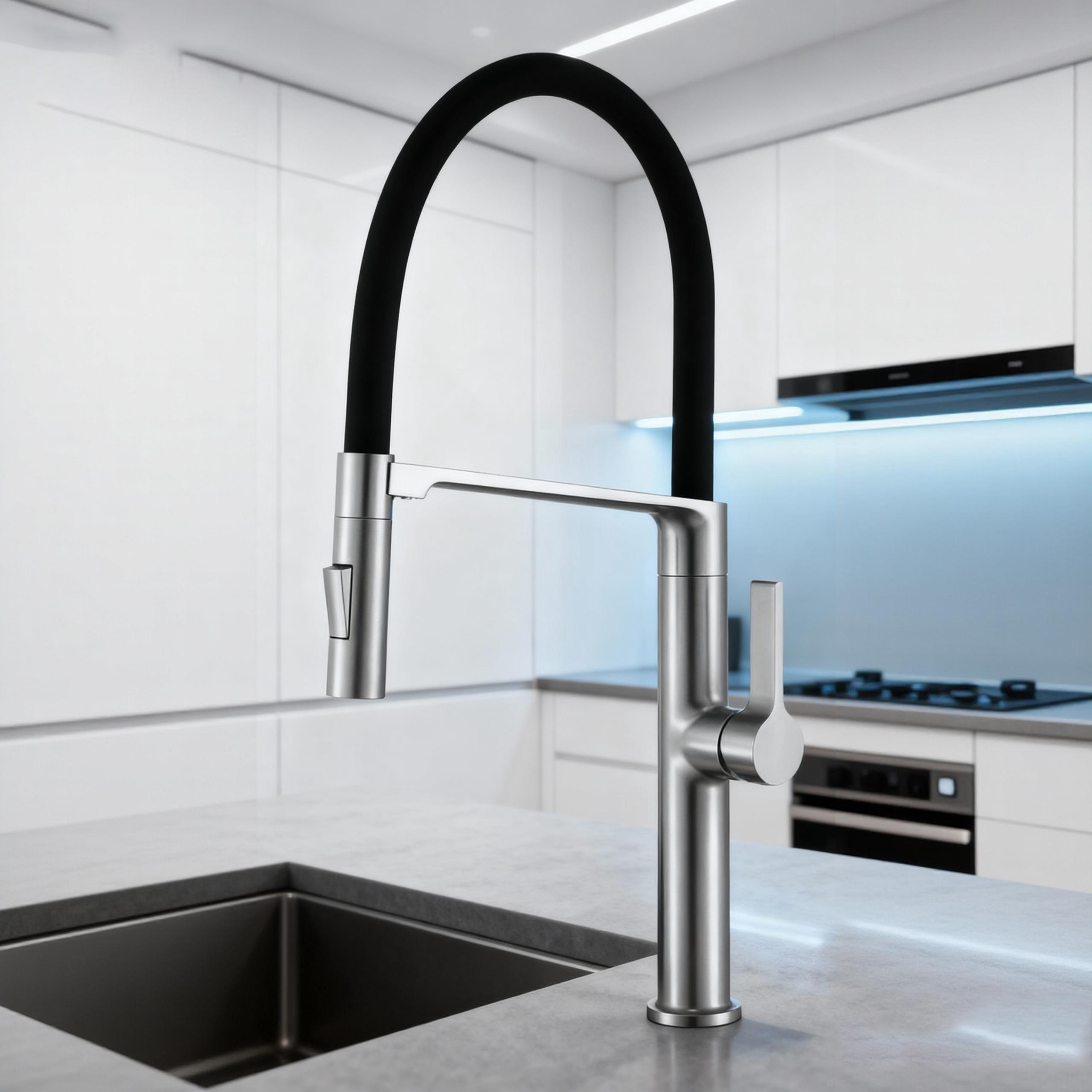 Modern Flexible Pull-Down Kitchen Faucet Stainless Steel Black Hose Mixer Tap for Residential & Commercial Use