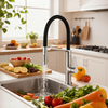 Modern Flexible Pull-Down Kitchen Faucet Stainless Steel Black Hose Mixer Tap for Residential & Commercial Use