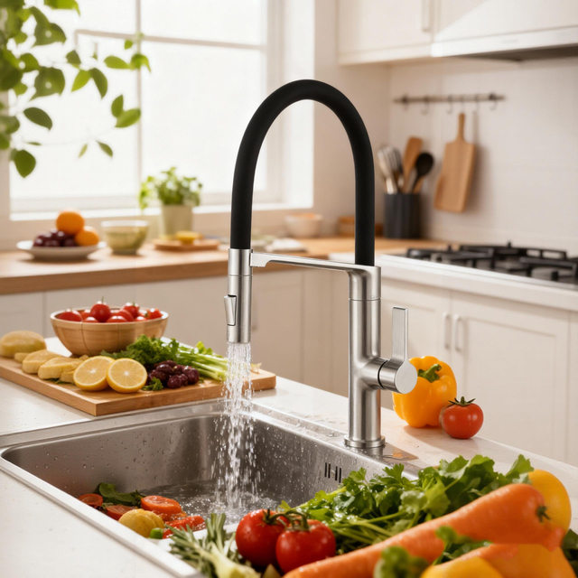 Modern Flexible Pull-Down Kitchen Faucet Stainless Steel Black Hose Mixer Tap for Residential & Commercial Use