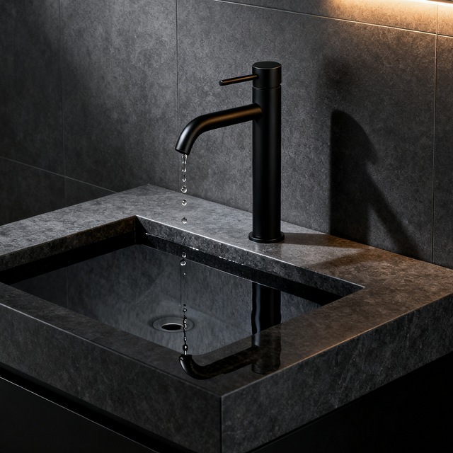 DF-4902 Tall Brass Basin Mixer Tap Modern Matte Black Single Handle Countertop Faucet with Aerated Sprayer for Hotel And Residential Projects