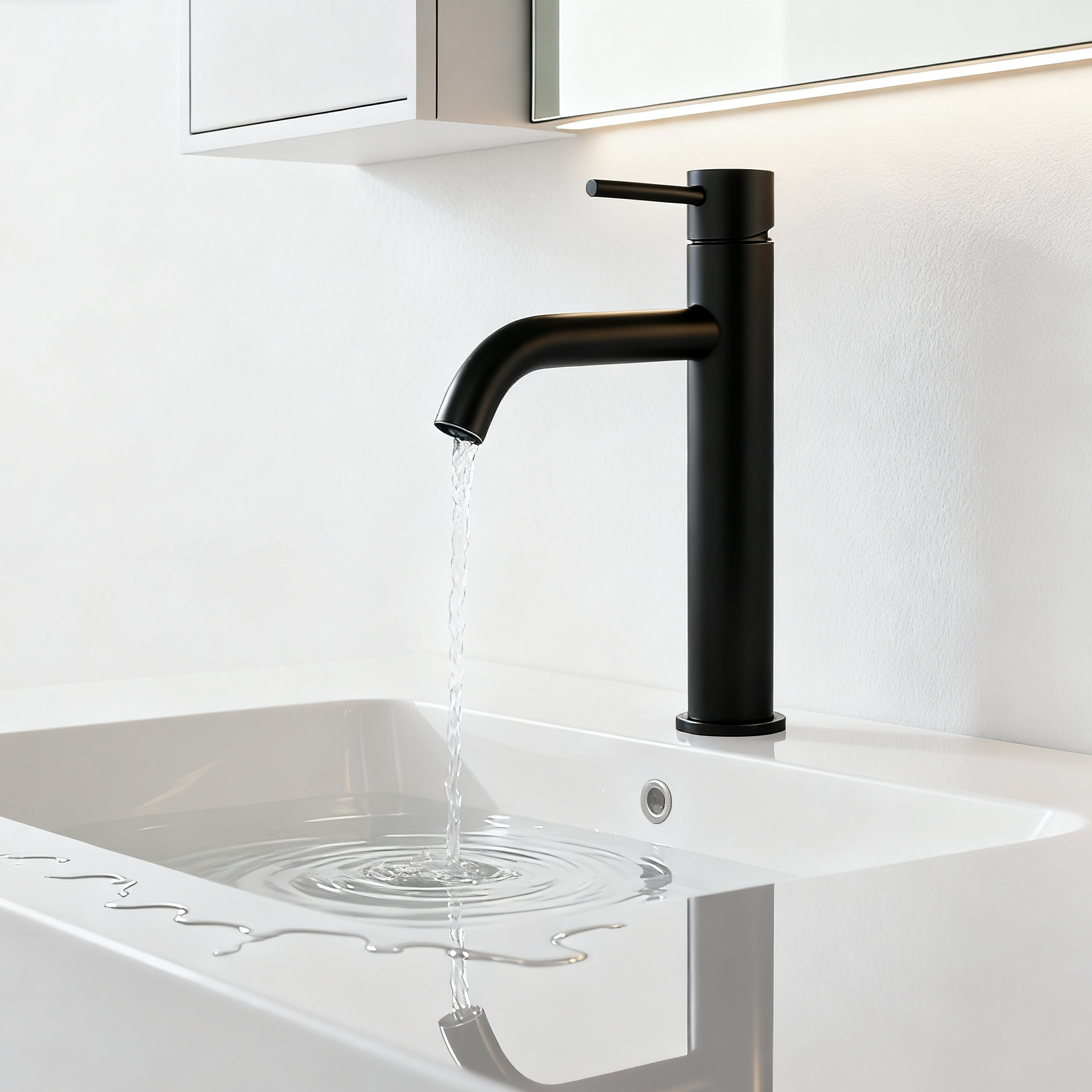DF-4902 Tall Brass Basin Mixer Tap Modern Matte Black Single Handle Countertop Faucet with Aerated Sprayer for Hotel And Residential Projects