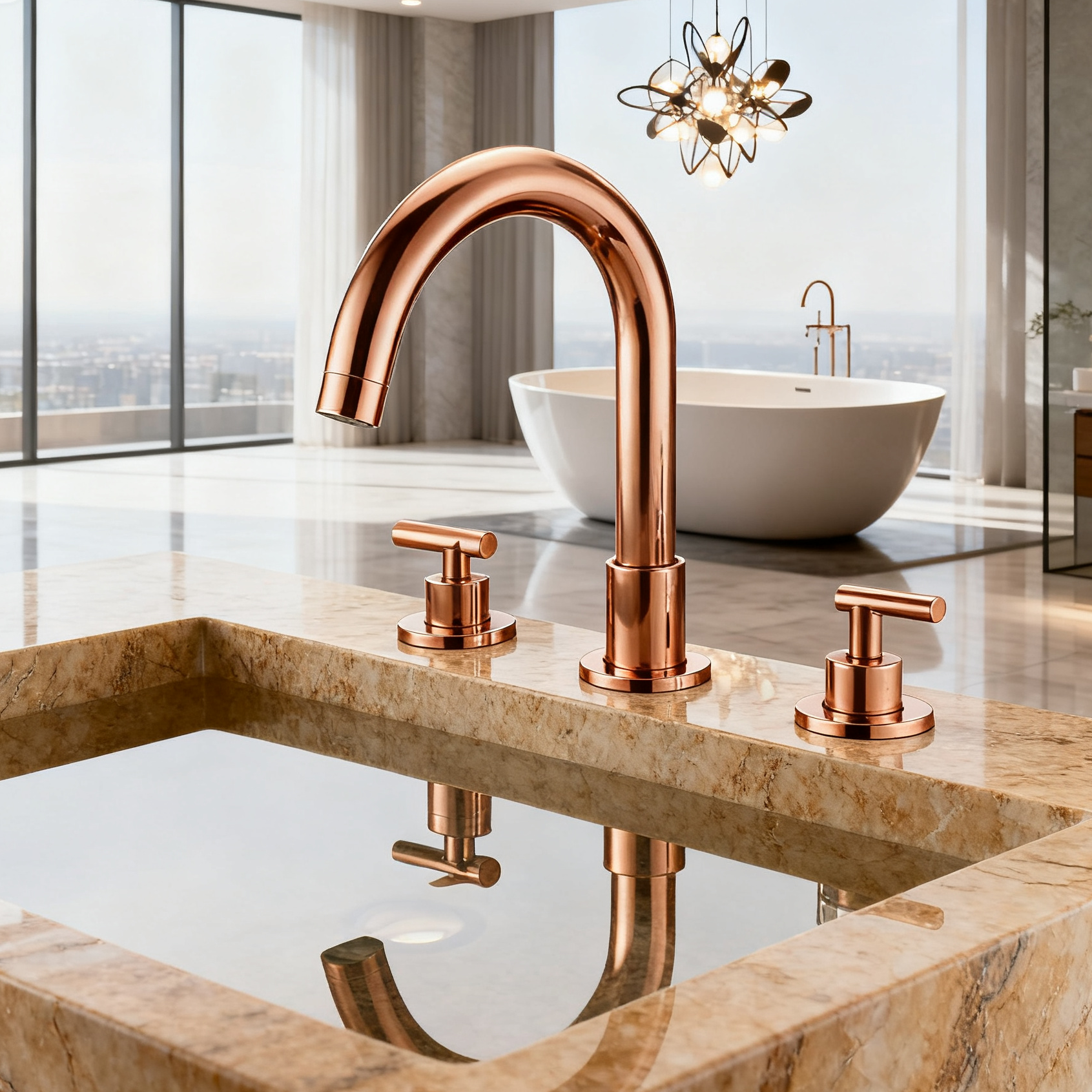 DF-05035-3 Three-Hole Brass Basin Faucet (Rose Gold Finish)Premium 3-Piece Basin Mixer Contemporary Luxury Global Project-Ready Model