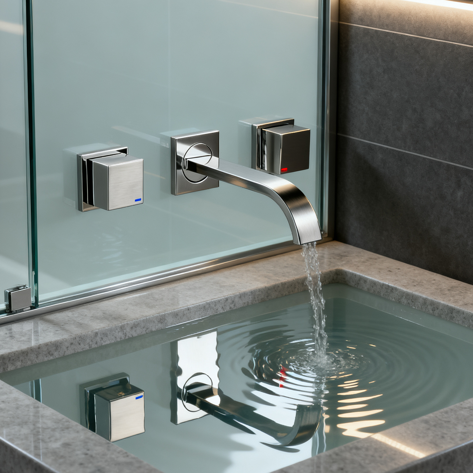 DF-05206 Wall-Mounted Brass Basin Faucet – Dual Handle Square Design Mixer Tap