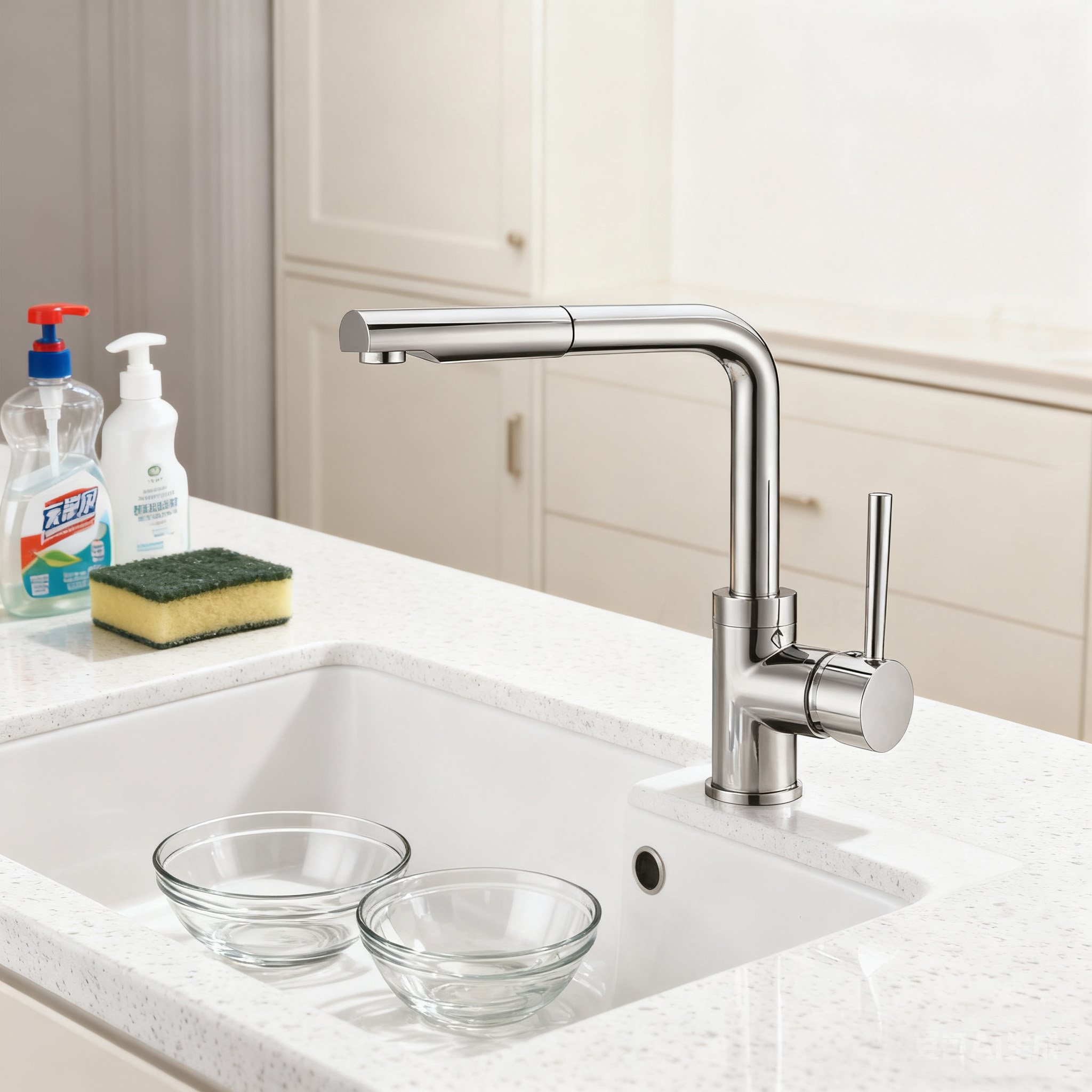 Premium Solid Brass Kitchen Faucet with Pull Out Sprayer and Durable Single Handle Sink Mixer Tap for Modern Kitchens