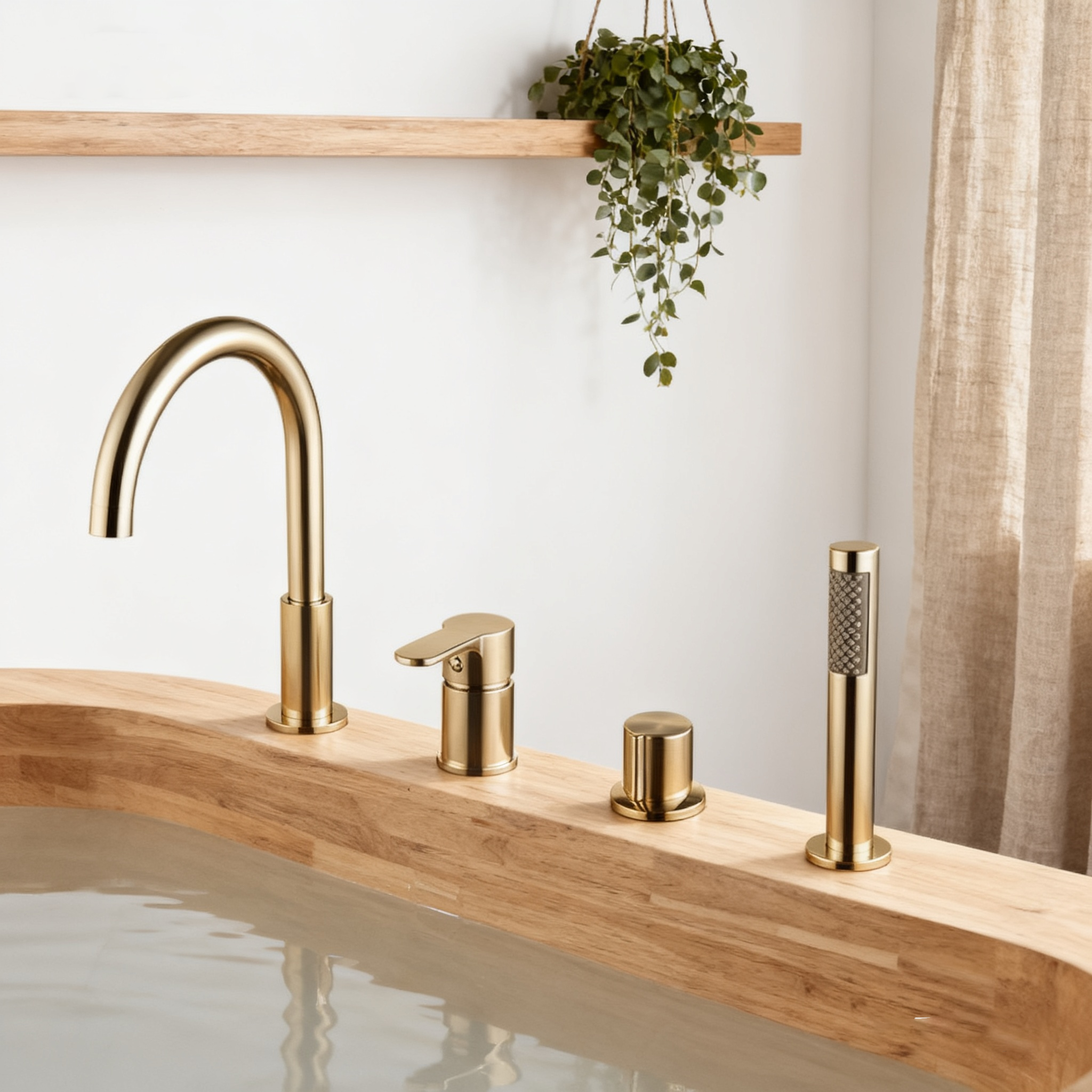 Deck-Mounted Bathtub Mixer – Contemporary Round Arch Design with Hand Shower