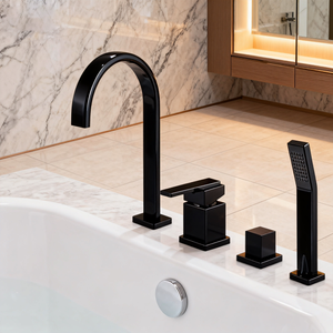 4-Hole Deck Mounted Bathtub Faucet with Hand Shower – Brass Construction