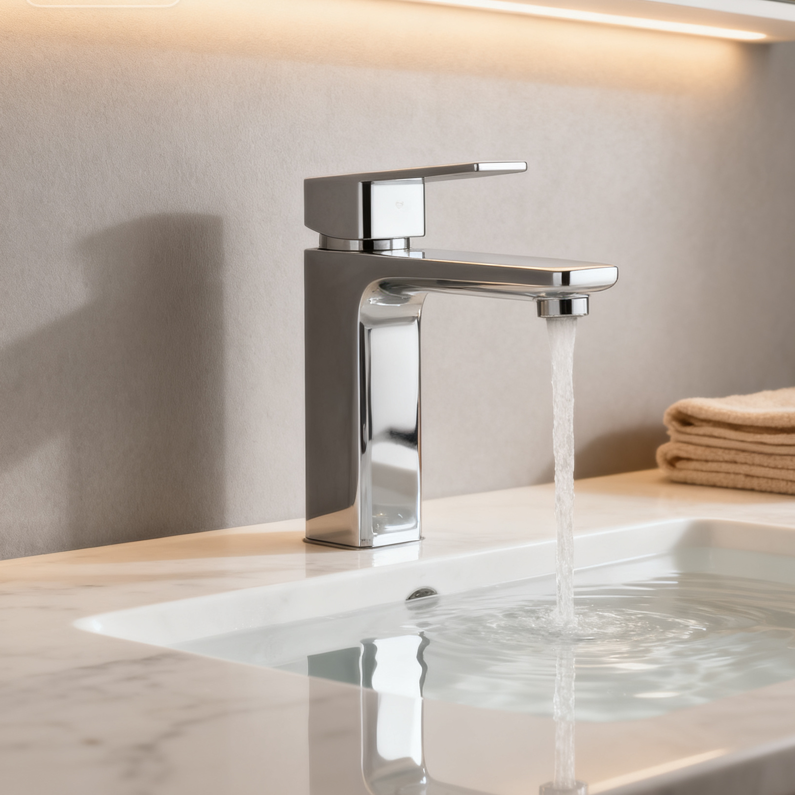 Modern Chrome Single Handle Basin Faucet with Built-in Aerator Sprayer Solid Brass Bathroom Sink Mixer Tap for Hotel & Residential Projects