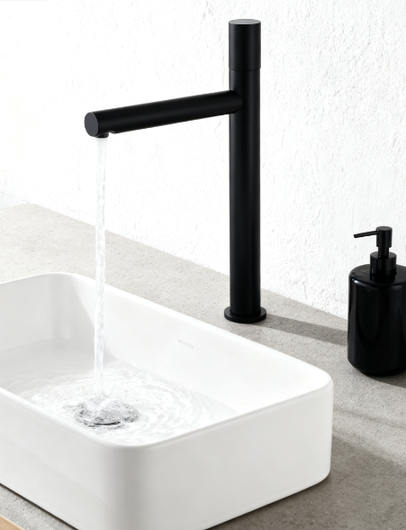 Tall Single Handle Basin Faucet with Built-in Aerator Sprayer – Modern Vessel Sink Mixer Tap for Residential & Commercial Bathroom Projects