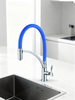 Modern Flexible Silicone Hose Kitchen Faucet with Chrome Finish, Single Handle Pull Down Mixer Tap for Sink