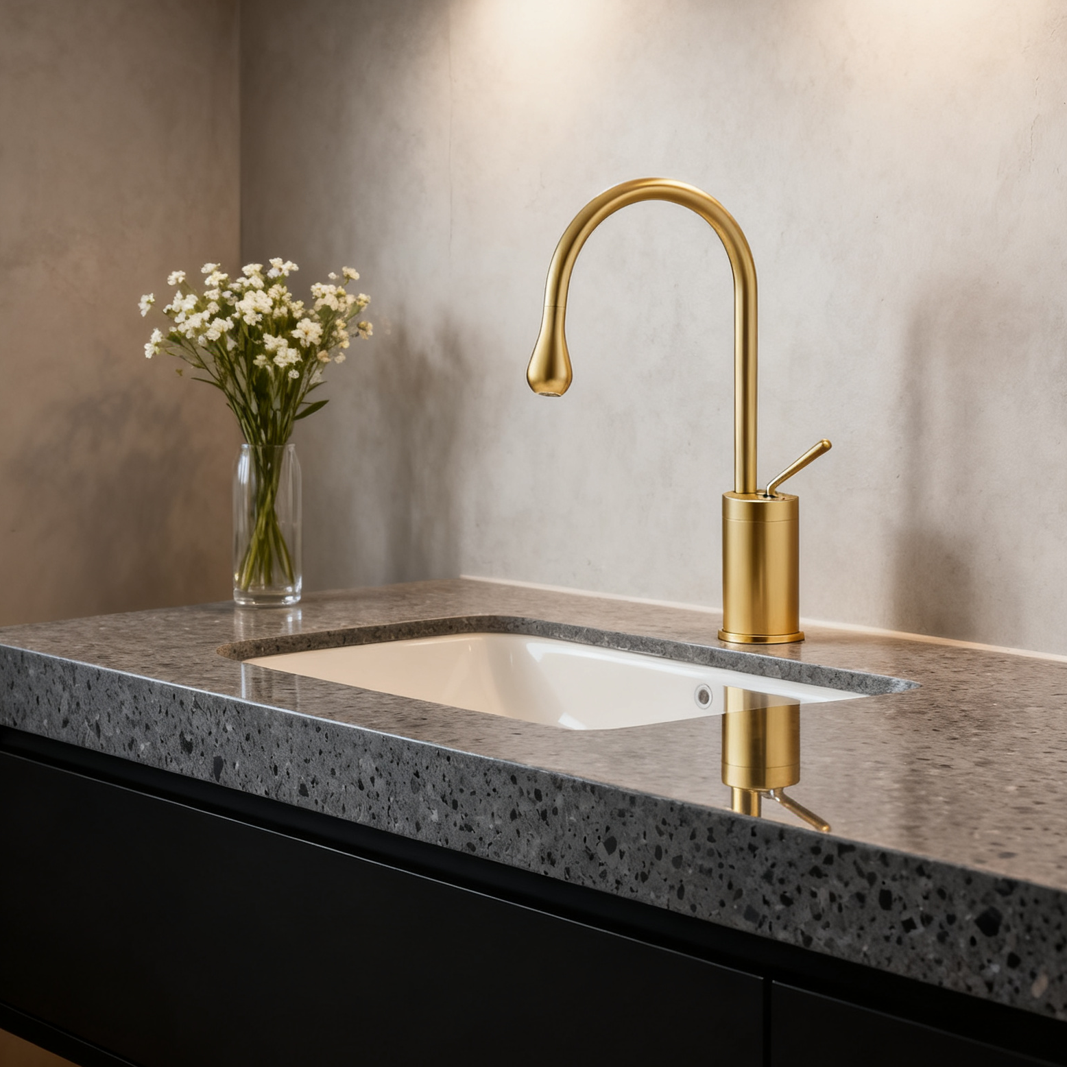 1401006 Brass Basin Mixer Tap Single Handle Deck Mounted Basin Faucet Gold Finish Bathroom Tap