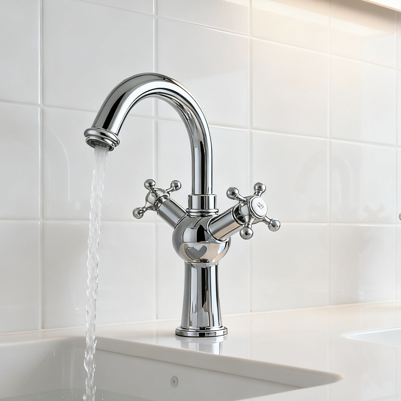 DF-11029-3 Classic Brass Basin Faucet – Dual Cross Handle Tall Mixer Tap