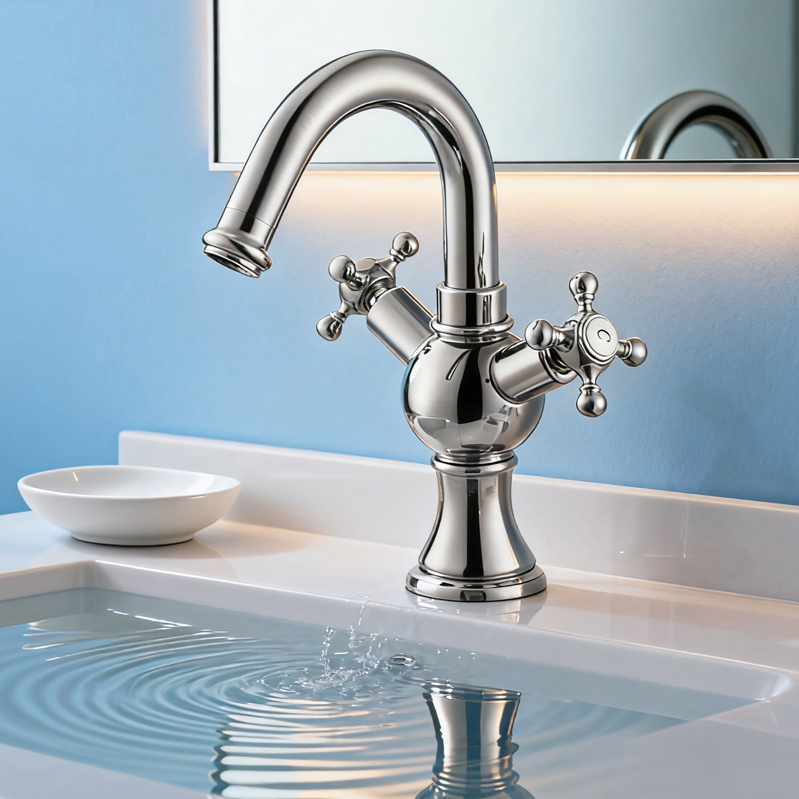 DF-11029-2 Classic Brass Basin Faucet – Dual Cross Handle Mixer Tap (Short Spout Design)