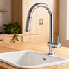 Modern Chrome Pull-Out Kitchen Faucet and Cylindrical Brass Mixer Tap with Sprayer 