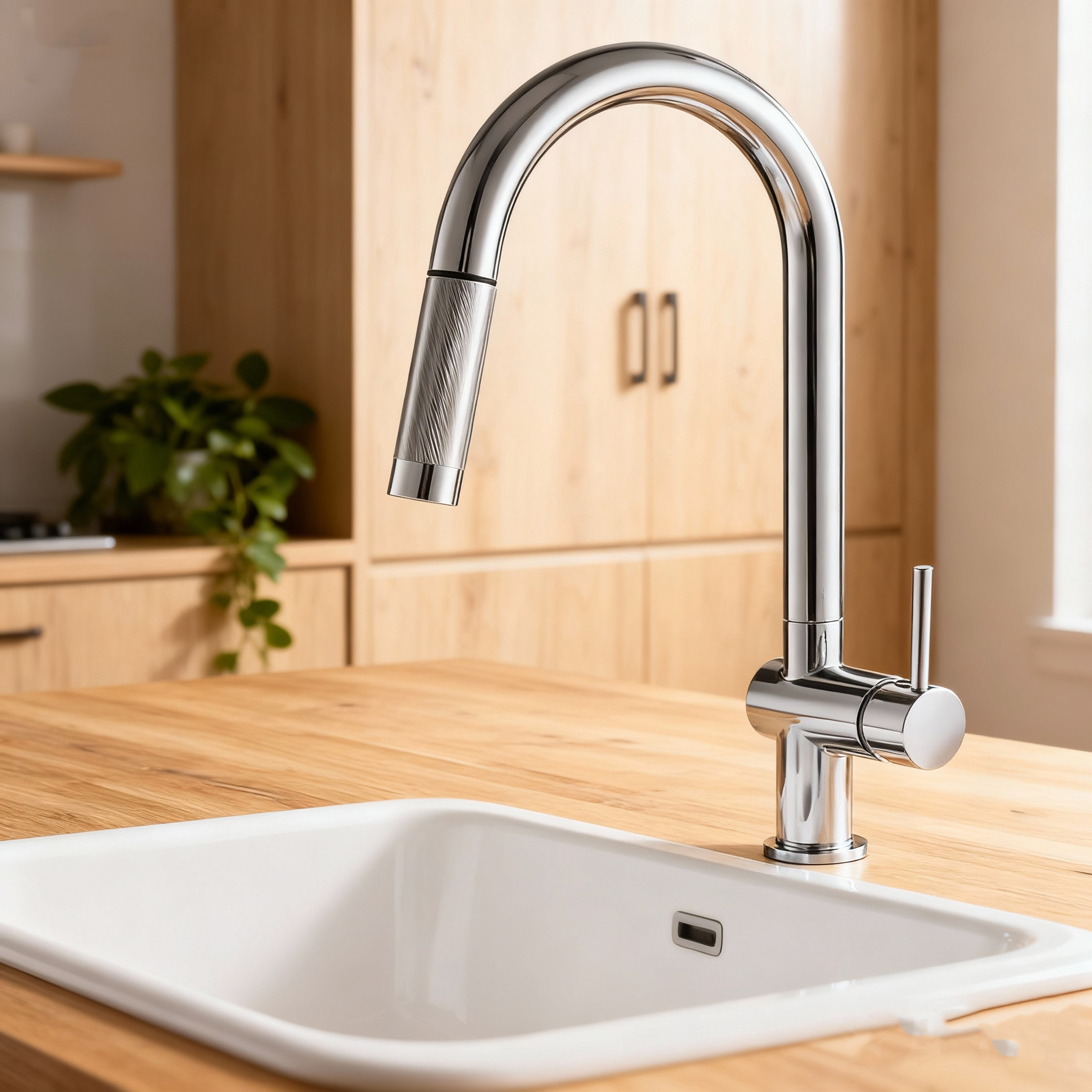Modern Chrome Pull-Out Kitchen Faucet and Cylindrical Brass Mixer Tap with Sprayer 