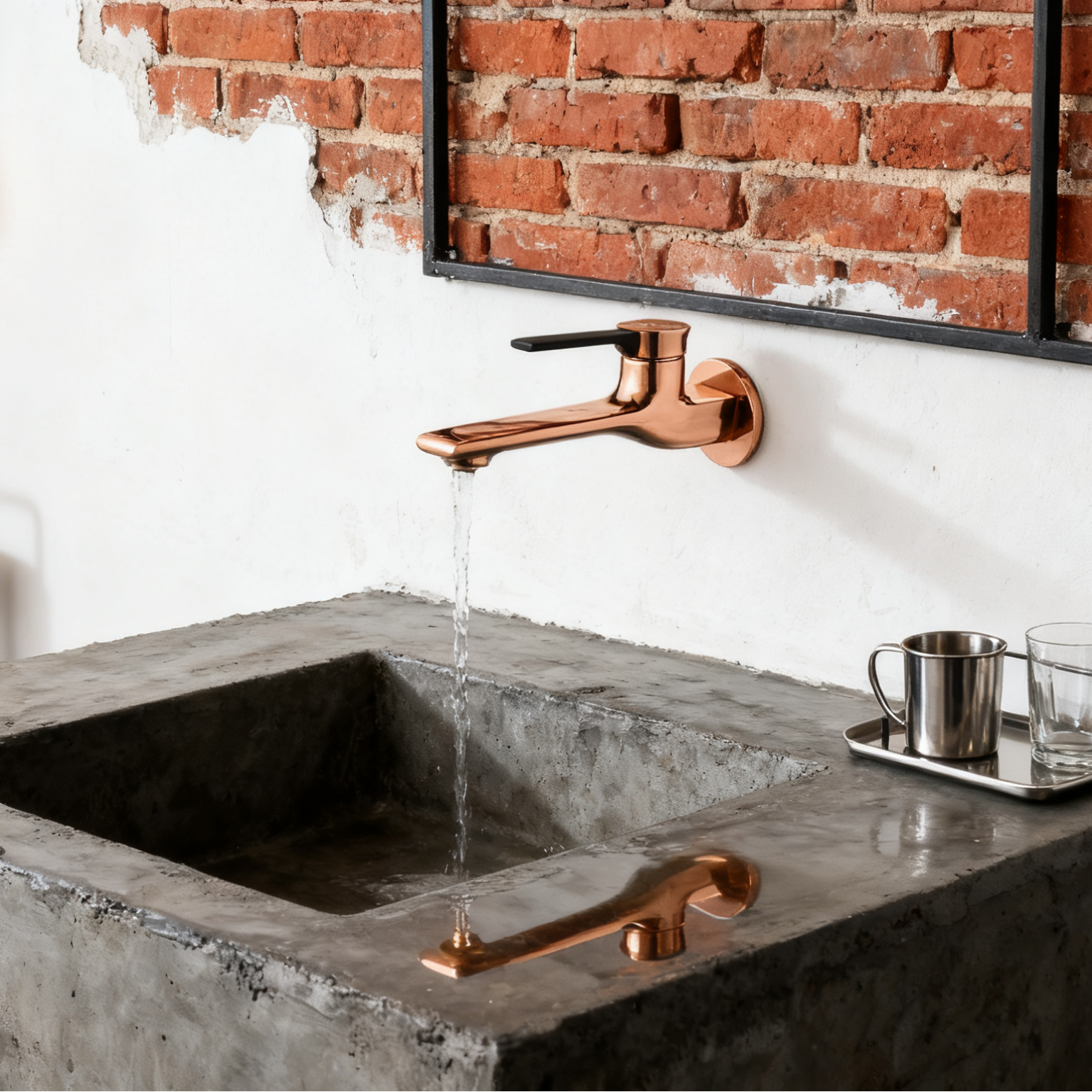 1401035 Rose Gold-Plated Brass Wall-Mounted Basin Faucet Minimalist Single-Handle Wall Mixer