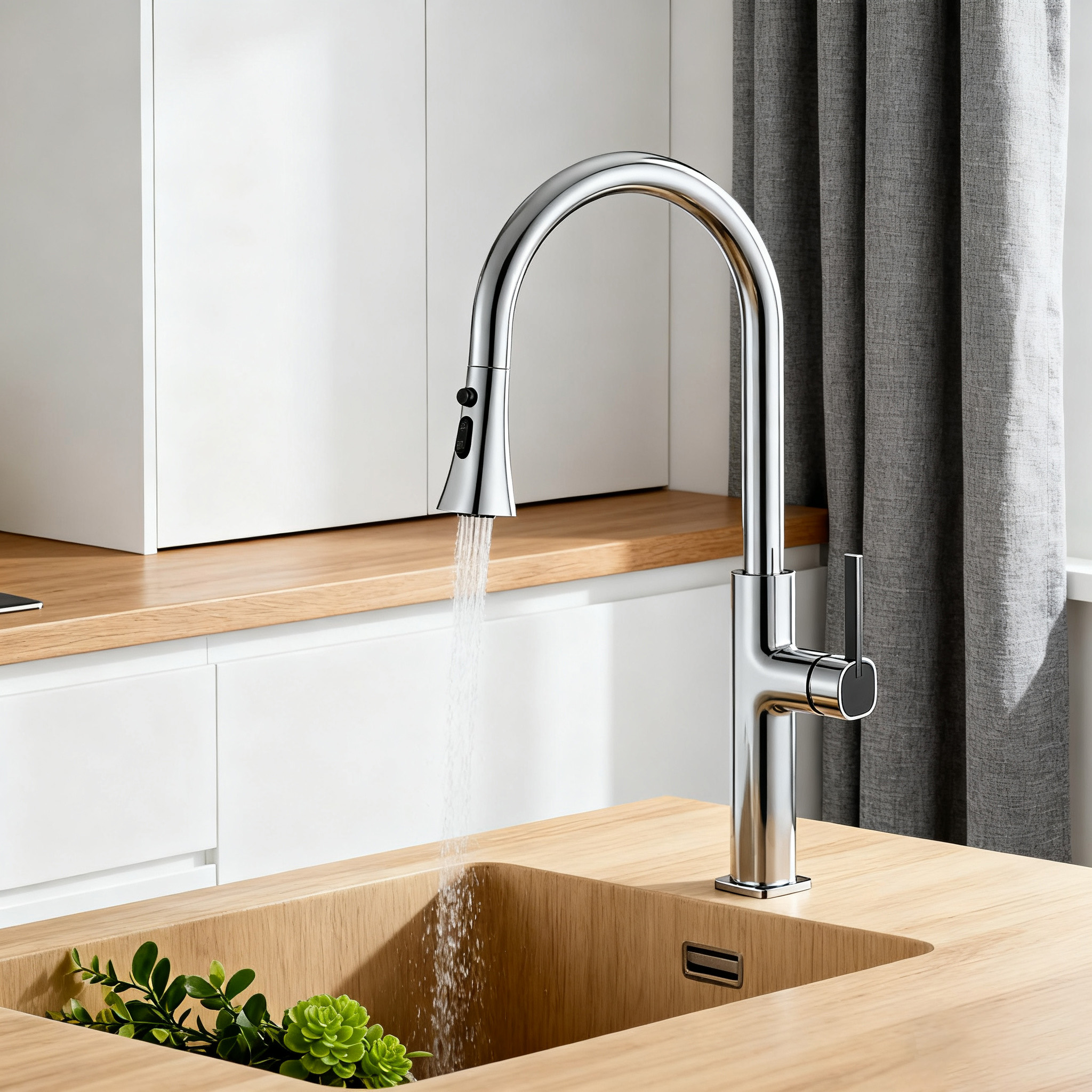 Zinc-Alloy Kitchen Faucet with 3-Function Pull-Down Sprayer and 35mm Cartridge for Residential & Commercial Kitchens