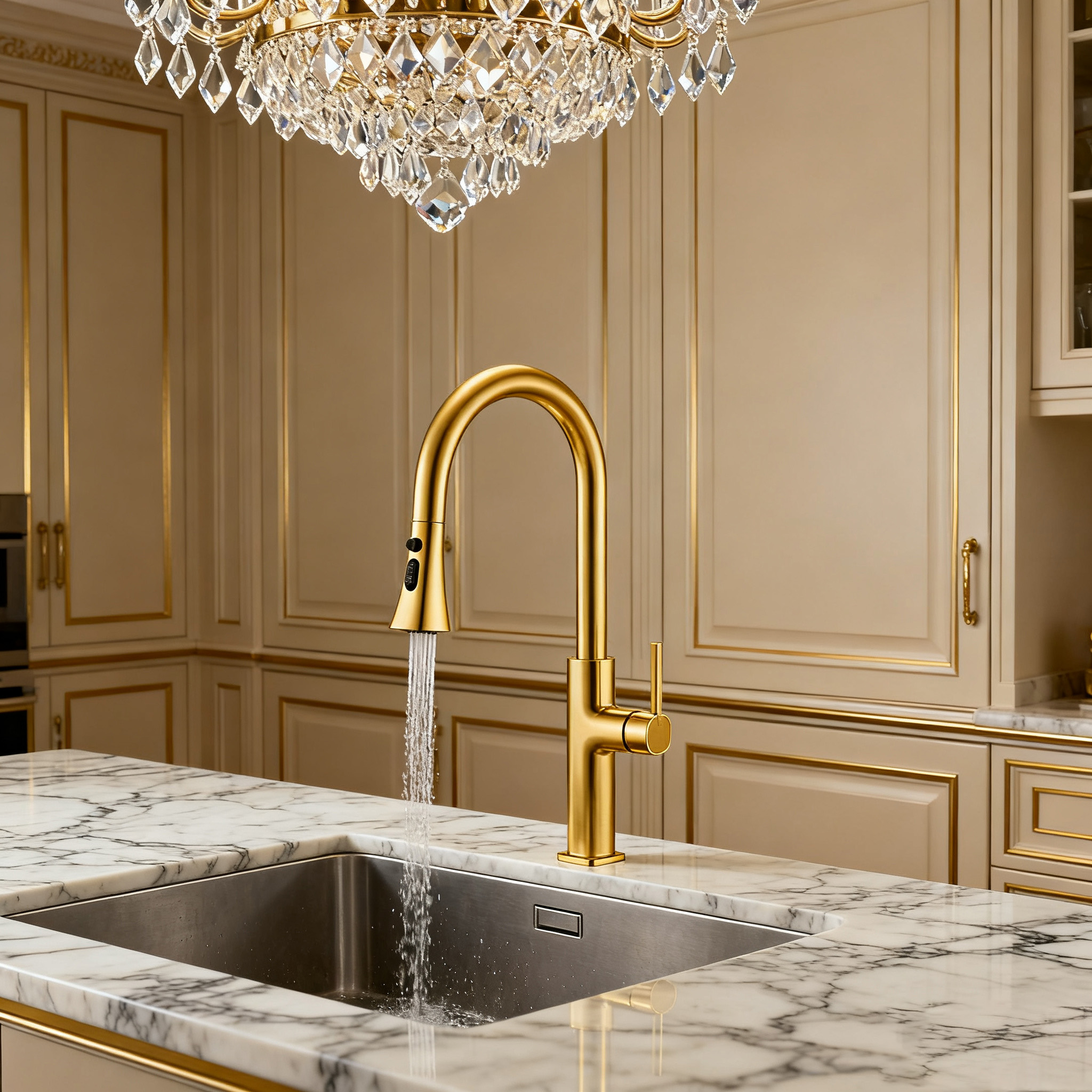 Zinc-Alloy Kitchen Faucet with 3-Function Pull-Down Sprayer and 35mm Cartridge for Residential & Commercial Kitchens