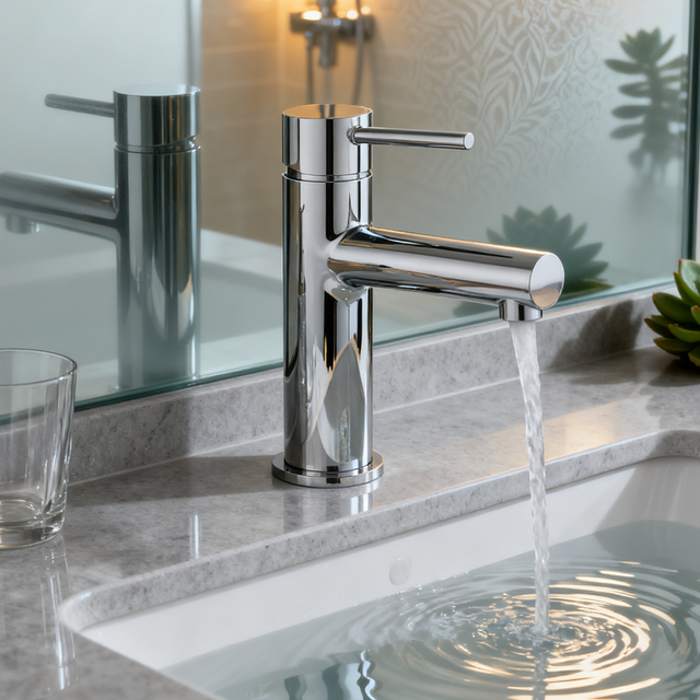 Architectural 304 Stainless Steel Single-Handle Bathroom Faucet with Integrated Smart Spray Technology – Deck Mount Basin Mixer Tap for High-End Hotel, Residential, and Institutional Projects