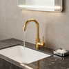 DF-03008 Premium Brass Basin Faucet – Brushed Gold Finish | Modern Single Handle Lavatory Tap with Smooth Water Flow