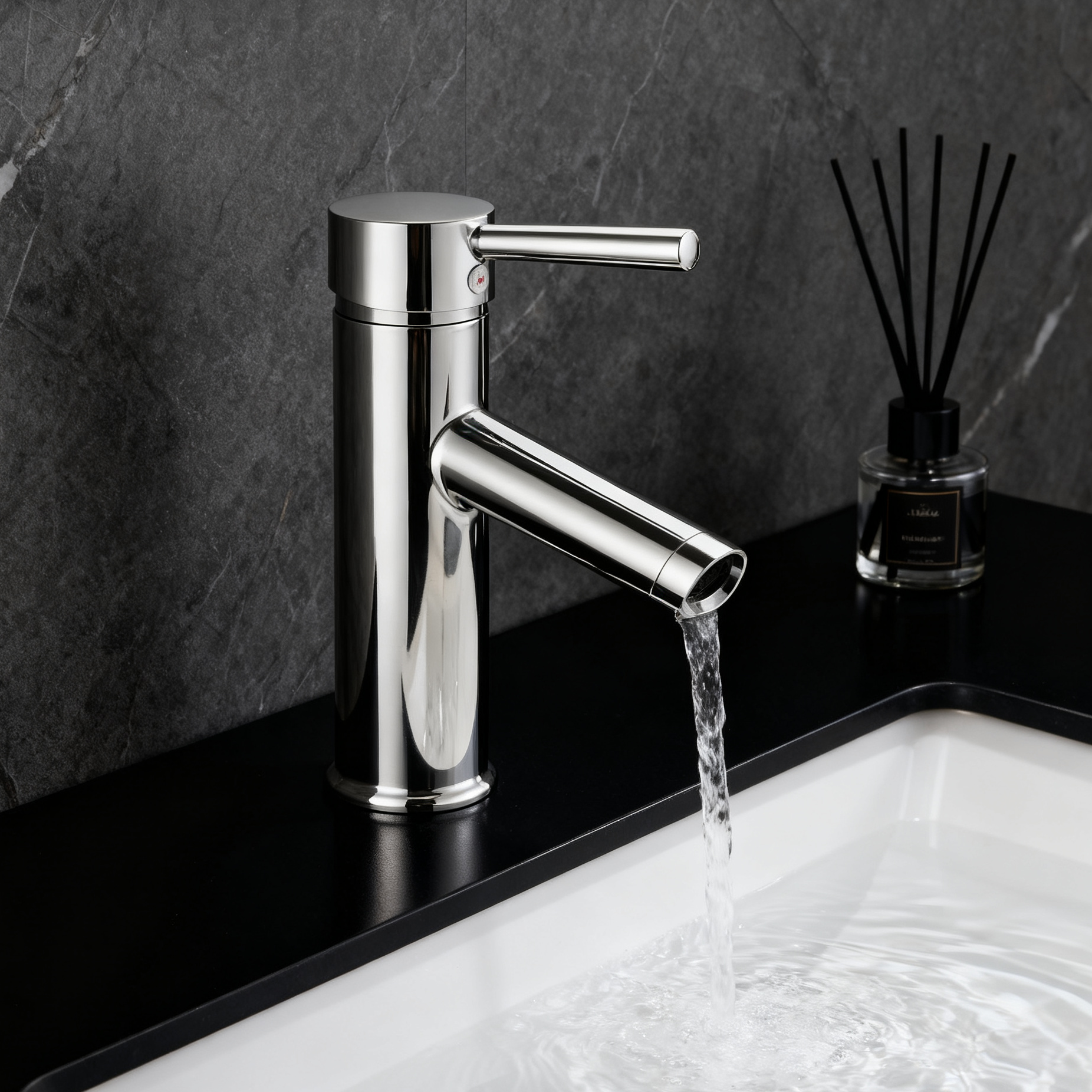 Single Handle Tall Vessel Sink Bathroom Faucet with Lever Handle Curved Aerated Spout Water-Efficient Flow and Corrosion-Resistant Copper Construction - Model DF-01201S