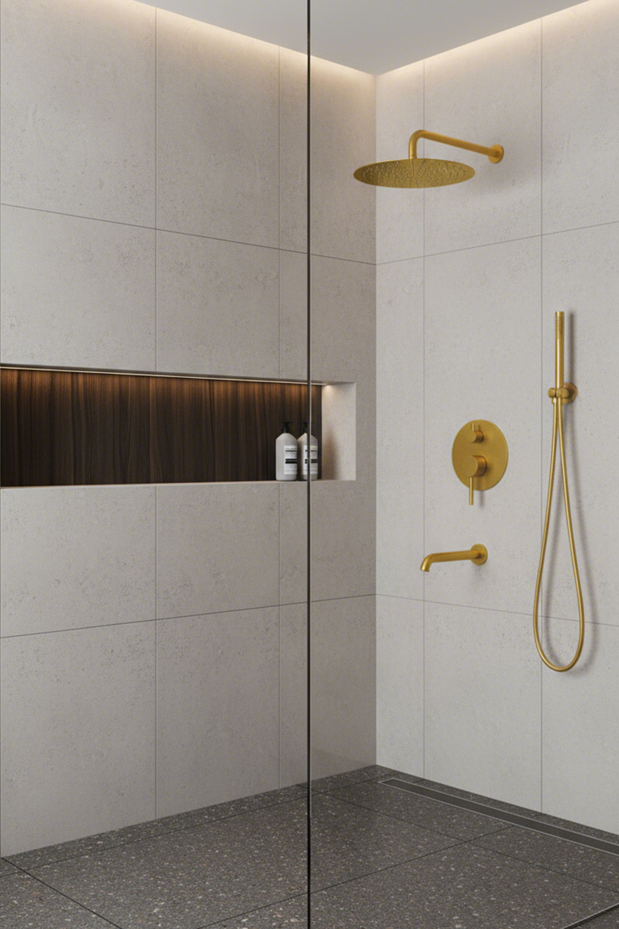 1101020 | 3-Function Concealed Shower System – Brushed Gold / Rose Gold