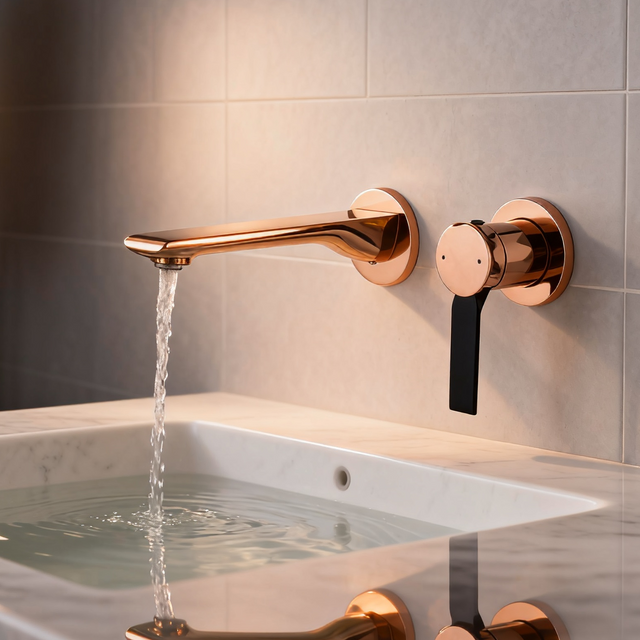 1401036 Rose Gold Brass Wall-Mounted Basin Faucet Luxury Dual-Tone Wall Mixer Modern Basin Faucet with Aerated Sprayer